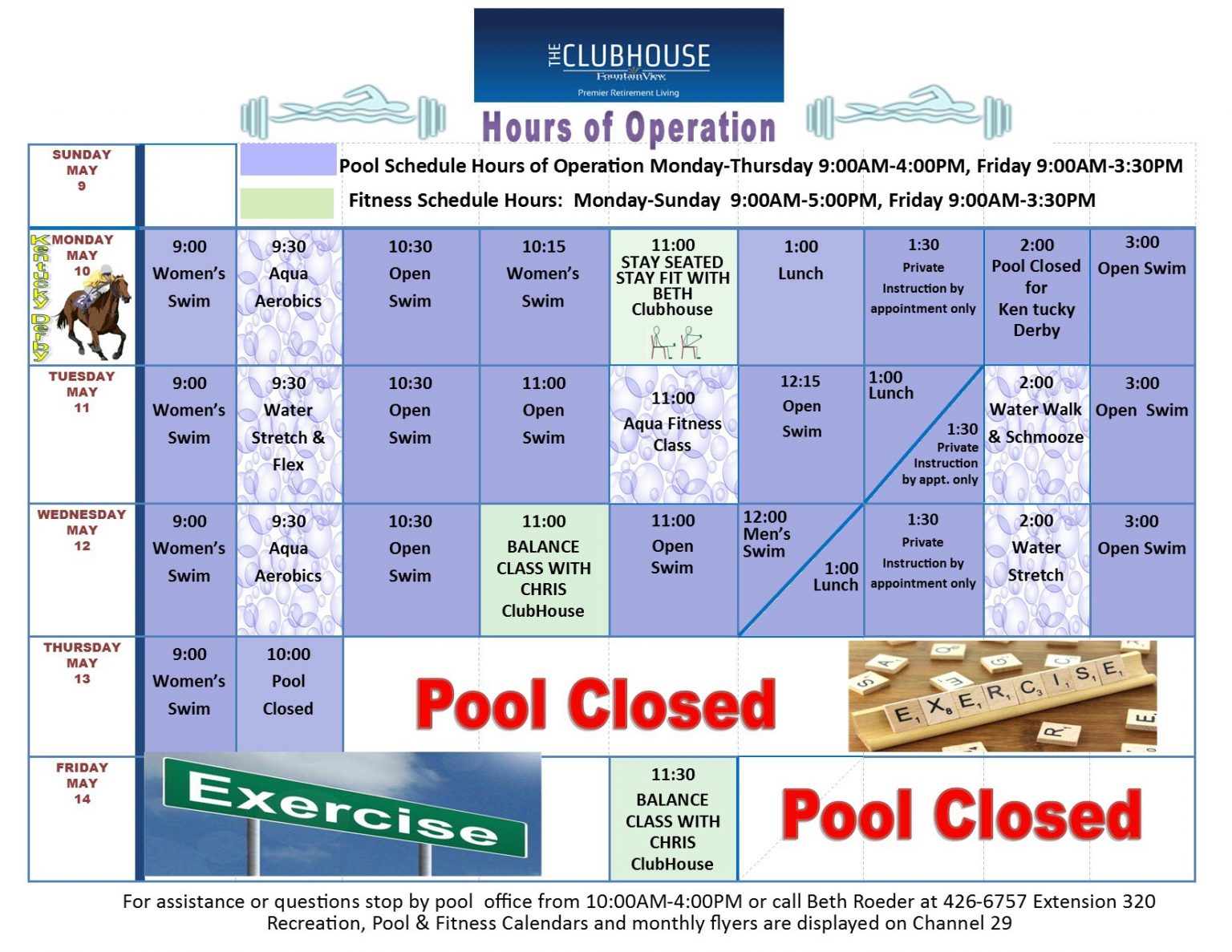 Pool & Fitness Calendar